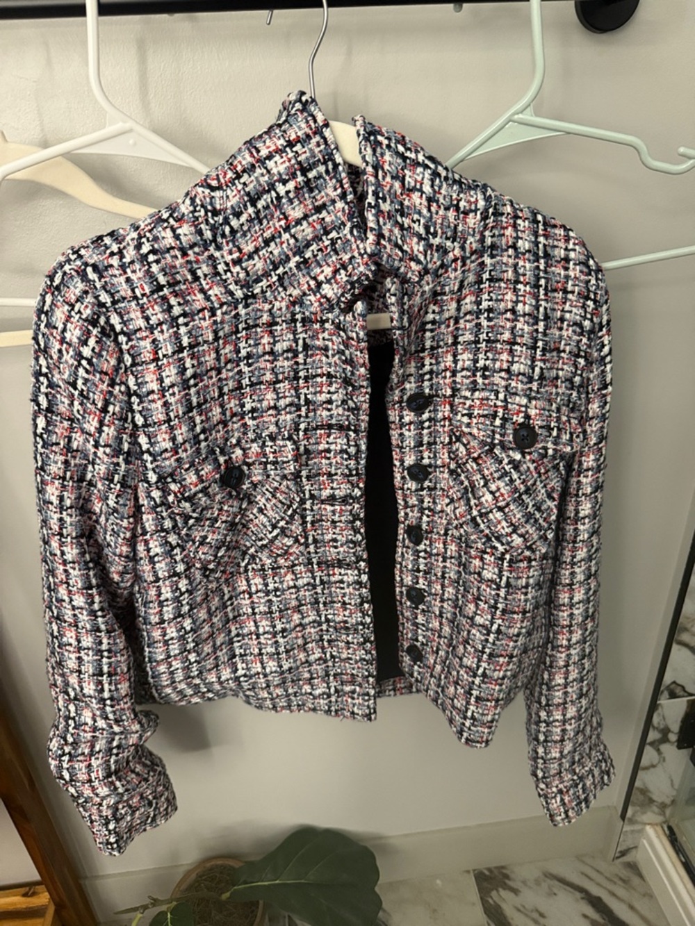 Cropped Tweed Button-Front Jacket in Multi-Color